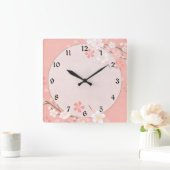 Pastellrosa Blumenmuster Quadratische Wanduhr (Zuhause)