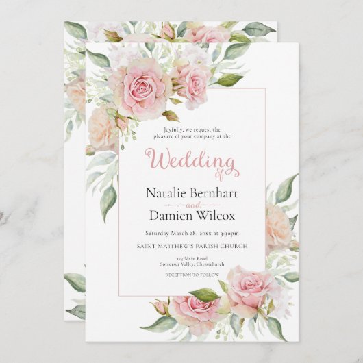 Pastellrosa Blumenwasser-Hochzeit Einladung (Vorne/Hinten)