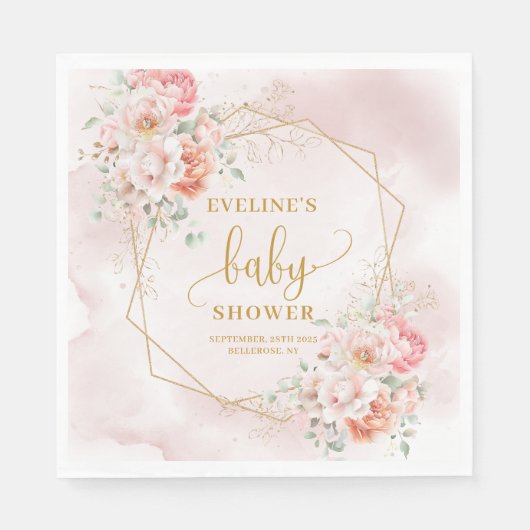 Pastellrosa Blütenduschcocktail Serviette (Vorderseite)