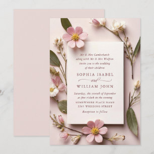 Pastellrosa Bohemische Wildblumen Hochzeit Einladung