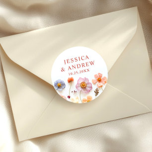 Pastellrosa Bohemische Wildblumen Hochzeit Runder Aufkleber