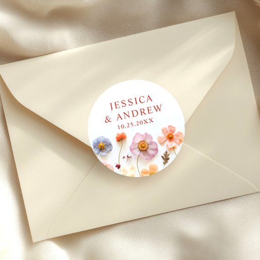 Pastellrosa Bohemische Wildblumen Hochzeit Runder Aufkleber