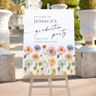 Pastellrosa Boho Wildblumen Abschlussfeier Poster