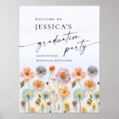 Pastellrosa Boho Wildblumen Abschlussfeier Poster (Vorne)