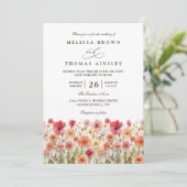 Pastellrosa Boho Wildblumen QR-Code Hochzeit Einladung (Stehend Vorderseite)
