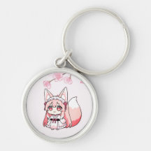 Pastellrosa Chibi Fuchsiemädchen mit Kirschblüte