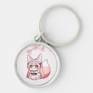 Pastellrosa Chibi Fuchsiemädchen mit Kirschblüte Schlüsselanhänger