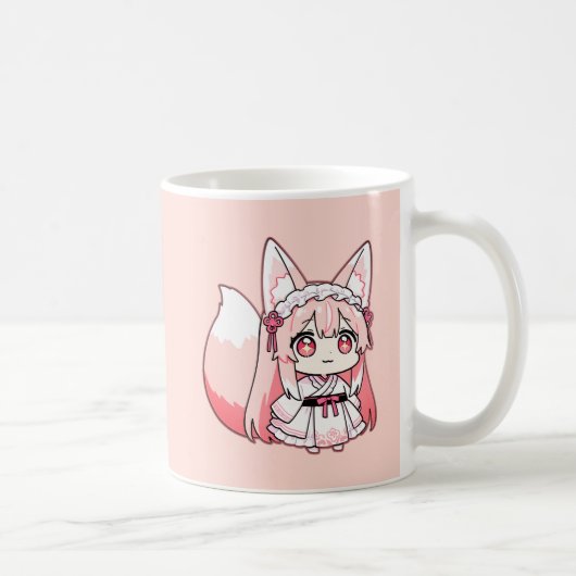 Pastellrosa Chibi-Fuchsmädchen-Kaffeetasse Kaffeetasse (Rechts)