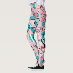 Pastellrosa Chic Bows Valentine's Day Monogramm Leggings