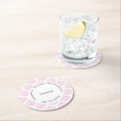 Pastellrosa-Damastenhochzeit Runder Pappuntersetzer (Vor Ort)