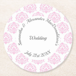 Pastellrosa-Damastenhochzeit Runder Pappuntersetzer