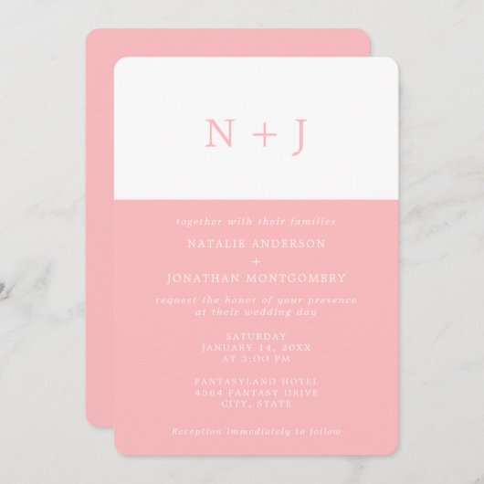 Pastellrosa Einfache Elegante Klassische Minimale Einladung (Vorne/Hinten)
