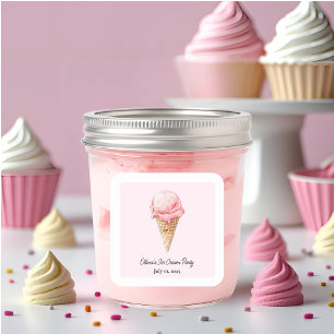 Pastellrosa-Eiscreme-Aufkleber Kinder-Sommerpart Quadratischer Aufkleber