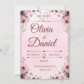 Pastellrosa elegante Hochzeitskarte Einladung (Vorderseite)