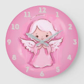 Pastellrosa Engel, heißes Rosa und Grau Große Wanduhr (Vorderseite)