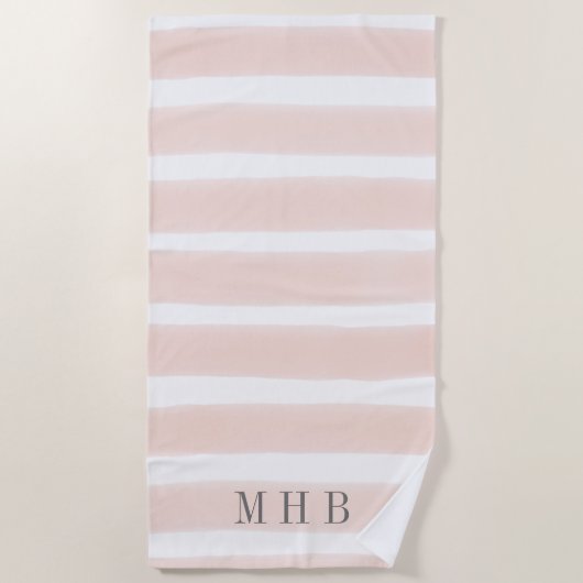 Pastellrosa Farbstreifen Monogramm Strandtuch (Vorderseite)