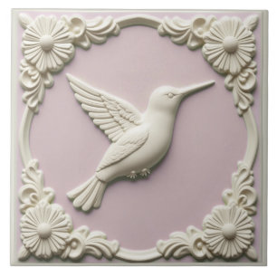 Pastellrosa Faux-Relief Art Nouveau Kolibri  Fliese