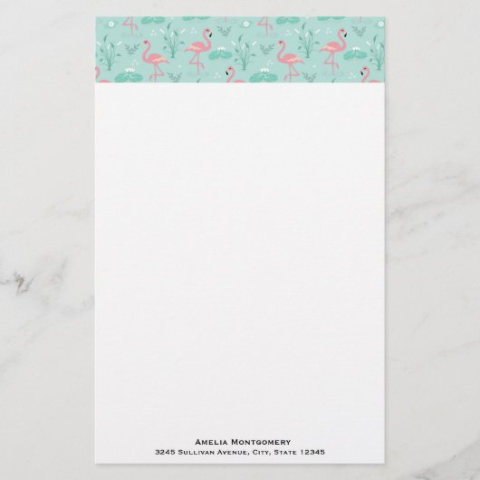 Pastellrosa Flamingos Grünes Muster Briefpapier (Vorderseite)
