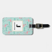Pastellrosa Flamingos Grünes Muster Gepäckanhänger (Vorderseite horizontal)