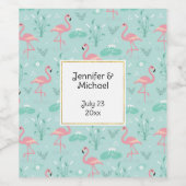 Pastellrosa Flamingos Grünes Muster Hochzeit Weinetikett (Einzelnes Label)