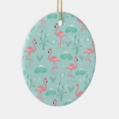 Pastellrosa Flamingos Grünes Muster Keramik Ornament (Rechts)