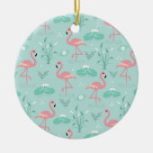 Pastellrosa Flamingos Grünes Muster Keramik Ornament (Vorne)