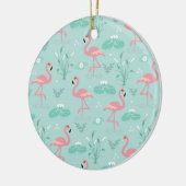 Pastellrosa Flamingos Grünes Muster Keramik Ornament (Links)