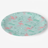 Pastellrosa Flamingos Grünes Muster Pappteller (Schrägansicht)
