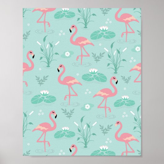 Pastellrosa Flamingos Grünes Muster Poster (Vorne)