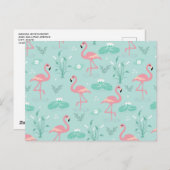 Pastellrosa Flamingos Grünes Muster Postkarte (Vorne/Hinten)