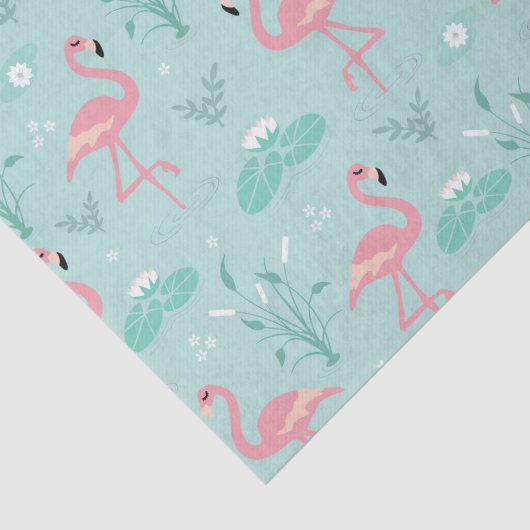 Pastellrosa Flamingos Grünes Muster Seidenpapier (Ausschnitt)