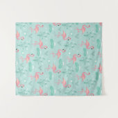 Pastellrosa Flamingos Grünes Muster Wandteppich (Vorderseite (Horizontal))