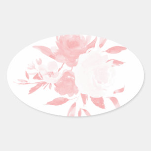 Pastellrosa Floral Aquarellaufkleber Ovaler Aufkleber