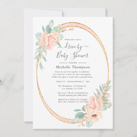 Pastellrosa, florales Laufwerk durch Dusche Einladung (Vorderseite)