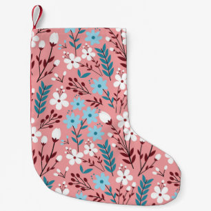 Pastellrosa florales nahtloses Muster. Kleiner Weihnachtsstrumpf