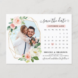 Pastellrosa Foto-Kalender Save the Date Postkarte