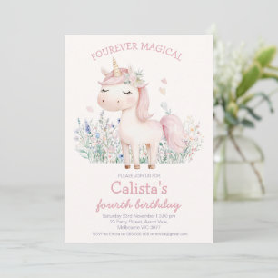 Pastellrosa Fourever Magisches Einhorn Geburtstag Einladung