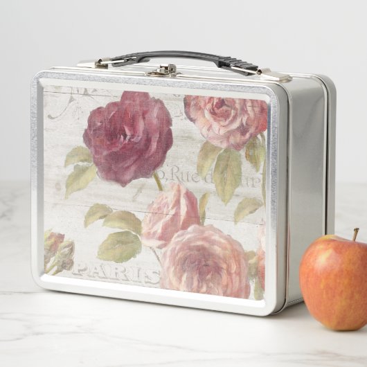 Pastellrosa-Franzose-Rosen Metall Brotdose (Beispiel)