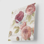 Pastellrosa Französische Rose Quadratische Wanduhr (Winkel)