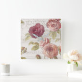 Pastellrosa Französische Rose Quadratische Wanduhr (Zuhause)