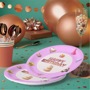 Pastellrosa Geburtstagsthema-Papierplatte Pappteller