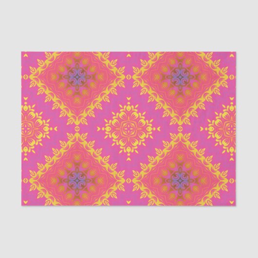 Pastellrosa Gelb Elegantes Vintages Muster Seidenpapier (Vorderseite)