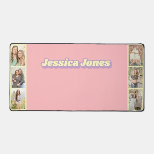 Pastellrosa Gelber Niedlicher Name FotoCollage Schreibtischunterlage (Vorderseite)