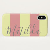 Pastellrosa Gelber Streifen Personalisierter Name Case-Mate iPhone Hülle (Rückseite (Horizontal))