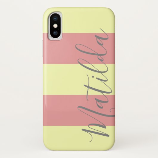Pastellrosa Gelber Streifen Personalisierter Name Case-Mate iPhone Hülle (Rückseite)