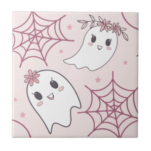 Pastellrosa Gespenst Halloween Kawaii Muster Fliese