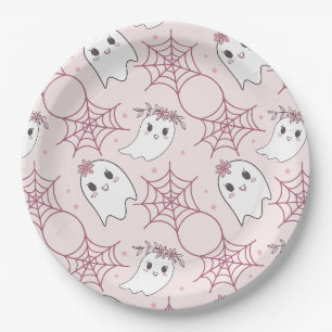 Pastellrosa Gespenst Halloween Kawaii Muster Pappteller