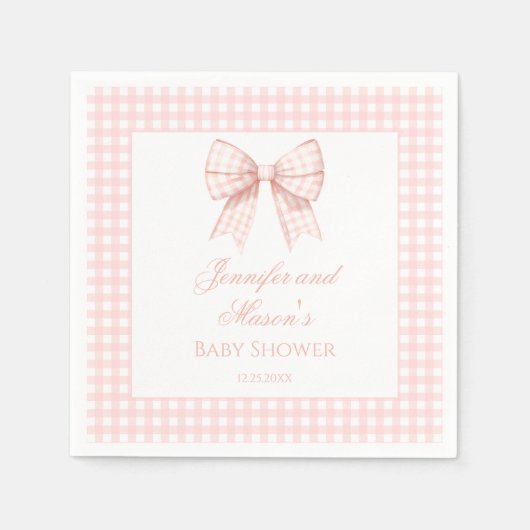 Pastellrosa Gingham Bugband Babydusche Serviette (Vorderseite)