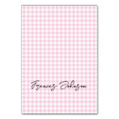Pastellrosa Gingham-Einzel-Name-Platzkarten Tischnummer (Vorderseite)