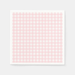 Pastellrosa Gingham Mädchen Erster Geburtstag Serviette